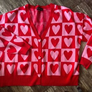 NWOT - Red & Pink Heart Cardigan
